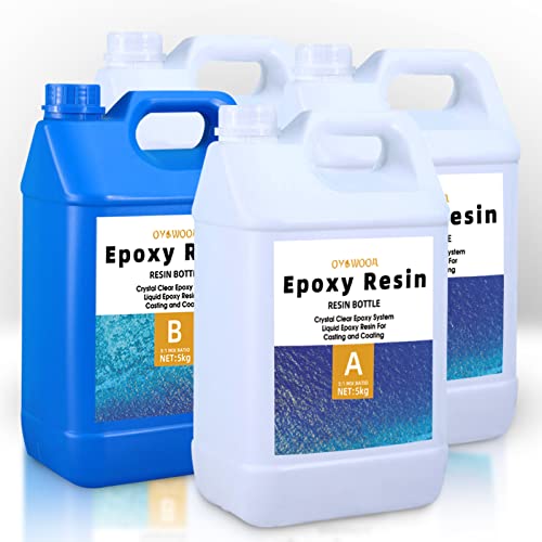 OYOOWOOA Deep Pour Epoxy Resin 5 Gallons Kit 3:1 Liquid Resina Epoxica Transparente Crystal Clear Casting Resin for Garage Floor River Tables Live