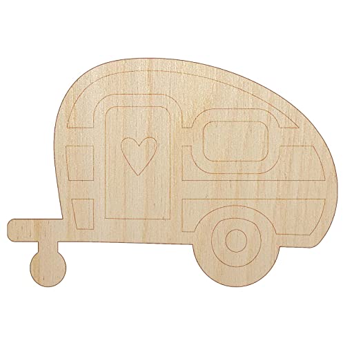 Charming Little Camper Camping Outdoor Life Unfinished Wood Shape Piece Cutout for DIY Craft Projects - 1/8 Inch Thick - 4.70 Inch Size