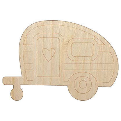 Charming Little Camper Camping Outdoor Life Unfinished Wood Shape Piece Cutout for DIY Craft Projects - 1/8 Inch Thick - 4.70 Inch Size