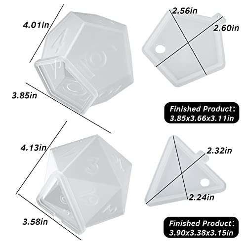 Large Dice Resin Molds, 2 Styles Silicone Dice Mold for Epoxy Resin Casting, Triangle Hexagonal D20 D12 Dice Game Mold with Number, Silicone Resin Wehous