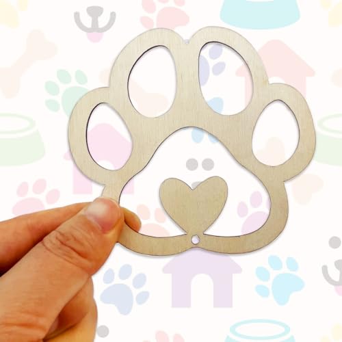30pcs Heart Paw Shaped Wooden Cutouts Dog Cat Claws Cutouts Unfinished Wood Pet Paw Wood DIY Craft Embellishments Gift Ornaments Decoration, 3.9 x JEKEJIAJIU
