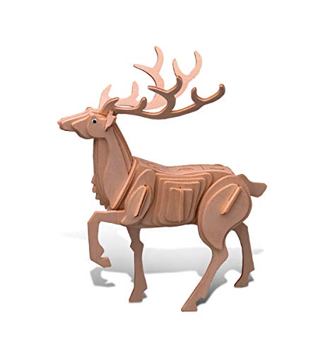 Puzzled 3D Puzzle Deer Wood Craft Construction Model Kit, Fun, Unique & Educational DIY Wooden Toy Assemble Model Unfinished Crafting Hobby Puzzle to - WoodArtSupply