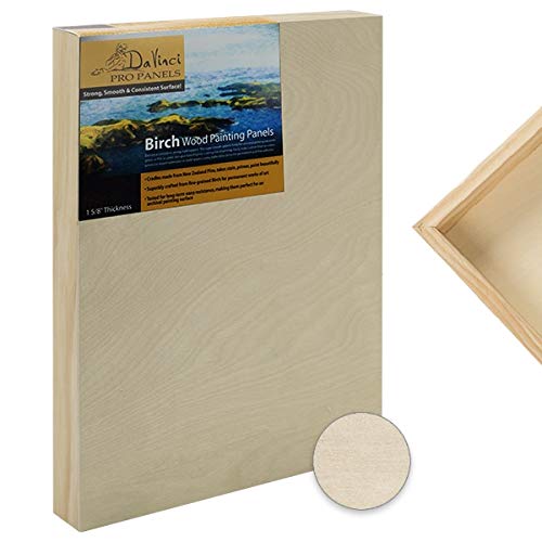 Davinci Pro Birch Wood Painting Panel - 3x3 Wood Panels - 12-Pack of 1-5/8in Deep Fine Grained Professional Wood Panels for Painting, Students,