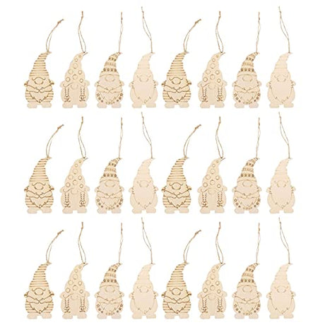 40pcs Gnome Wooden Ornaments Unfinished Wood Hanging Gnome Wooden Slices Santa Cutouts Crafts Gift Tags with Twine Ropes for Halloween Christmas SEWACC