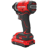 CRAFTSMAN V20 Cordless Impact Driver Kit, 1/4 inch, Battery and Charger Included (CMCF810C1) Craftsman