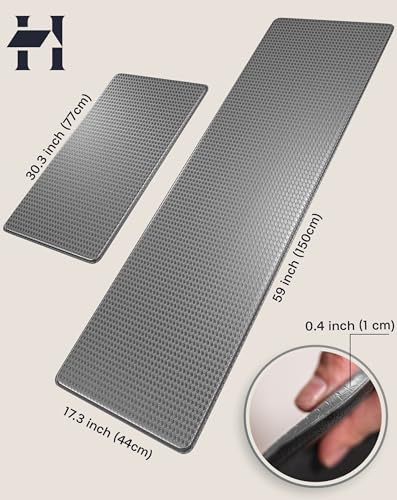 Homergy Anti Fatigue Kitchen Mats for Floor 2 PCS, Memory Foam Cushioned Rugs, Comfort Standing Desk Mats for Office, Home, Laundry Room, Waterproof Homergy