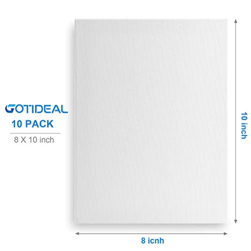 GOTIDEAL Canvas Boards, 8x10 inch Set of 10,Gesso Primed White Blank Canvases for Painting - 100% Cotton Art Supplies Canvas Panel for Acrylic Paint, GOTIDEAL