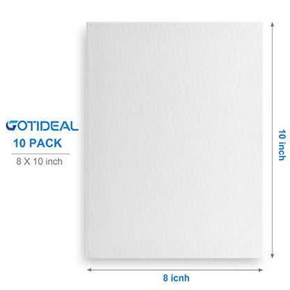 GOTIDEAL Canvas Boards, 8x10 inch Set of 10,Gesso Primed White Blank Canvases for Painting - 100% Cotton Art Supplies Canvas Panel for Acrylic Paint, - WoodArtSupply