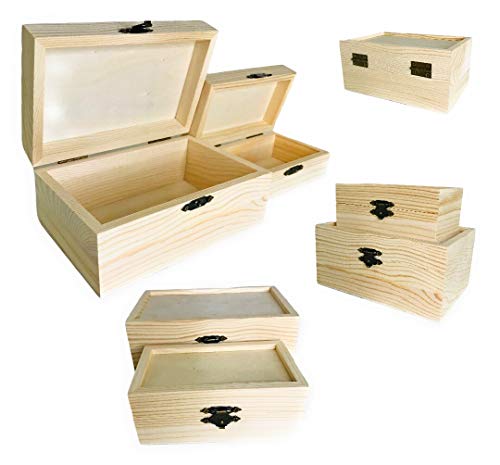 Oojami 12 Pc Rectangle Unfinished Wood Box Natural DIY Craft Stash Boxes with Hinged Lid and Front Clasp for Arts Hobbies |Comes in 2 Different Sizes - WoodArtSupply