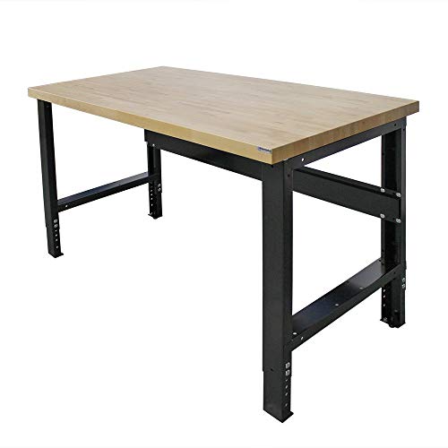 Borroughs Adjustable Height Heavy Duty Workbench, Solid Hardwood Top, Commercial Grade, 16-Gauge Steel Legs, 30 in. x 72 in. - WoodArtSupply