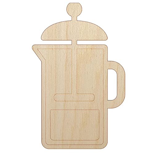 French Press Coffee Unfinished Wood Shape Piece Cutout for DIY Craft Projects - 1/8 Inch Thick - 6.25 Inch Size Sniggle Sloth
