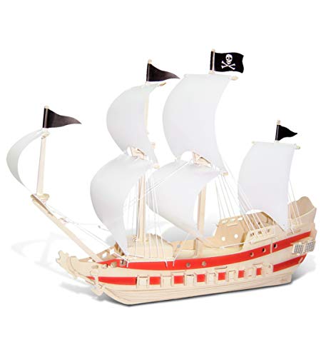 Puzzled 3D Puzzle Pirate Ship Wood Craft Construction Model Kit, Fun Unique & Educational DIY Wooden Toy Assemble Model Unfinished Crafting Hobby Puzzled
