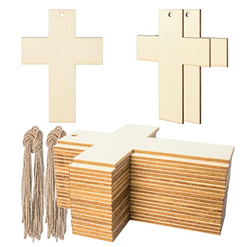 Cross Shape Wooden Cross Blank Wood with Twines Art Unfinished Ornaments for Easter Religious and Church Events Christmas Wedding Birthday Party Zontween