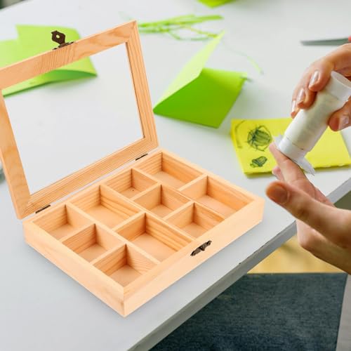 Zerodeko Unfinished Wooden Jewelry Box, with Lid, DIY Jewelry Storage Box 10 Compartment Sundries Organizer Classic Jewelry Box Jewelry Organizer Box