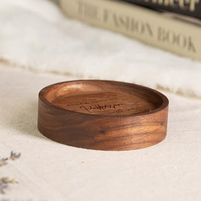 MUUJEE Personalized Walnut Wood Round Ring Tray Dish Jewelry Organizer for Small Items Bracelets Christmas Holiday Engagement Anniversary Wedding - WoodArtSupply