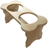 Primitive Bone Shaped Pine Wood Dog Bowl Stand for Medium, Large Dogs Rustic Natural, Wooden Feeder Dish Holder Unfinished Rhino Wood Industries