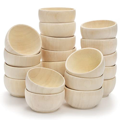 ZENFUN 20 Pack Wooden Pinch Bowls, Mini Unfinished Bowls Set for Dipping Sauce, Condiment Bowls, Condiment Cups, Nuts, Candy, Fruits, Appetizer, and