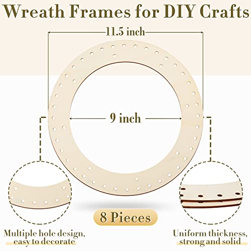 8 Pieces Christmas Wreath Wooden Wreath Frames for Crafts 11.5 Inch Wood Wreath Wood Round Wreath Ring Wreath Frame Macrame Hoop Rings for DIY Sintuff