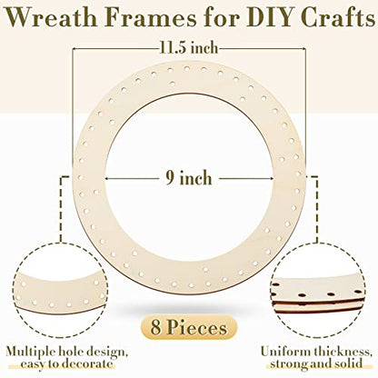 8 Pieces Christmas Wreath Wooden Wreath Frames for Crafts 11.5 Inch Wood Wreath Wood Round Wreath Ring Wreath Frame Macrame Hoop Rings for DIY