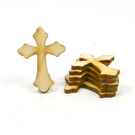 Mylittlewoodshop - Pkg of 12 - Cross Ornate - 2 inches by 1-1/2 inches and 1/2 inch Thick Unfinished Wood(LC-CROS10-12) Unique Wood Shapes