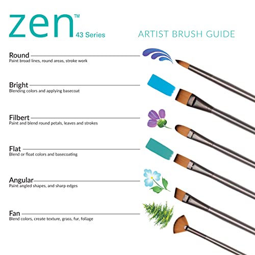 Royal & Langnickel Zen 5pc Long Handle Brush Set, Includes - Flat, Filbert, Angular & Round Brushes - WoodArtSupply