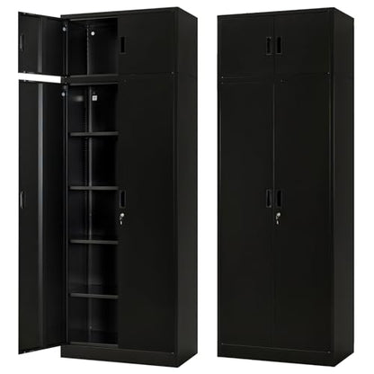 BESFUR Metal Storage Cabinet - 87“H Garage Cabinet with Adjustable Shelves & Top Cabinet - Tall Black Cabinet for Office, Garage, Home - Black