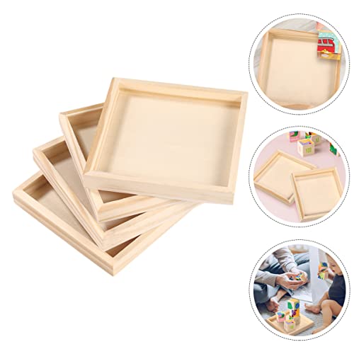 MAGICLULU 4pcs Puzzle Toys Wooden Trays for Home Wooden Toy Tray Sundries Holder Unfinished Wood Tray Toy Holder Wood Serving Tray Unfinished Wooden MAGICLULU