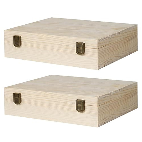 ZKHOB 2 Pack Unfinished Wooden Box with Lid Small Wood Boxes(12 x 9x 3.1 inch) Natural Pine Wooden Box for Crafts,Wooden Gift Boxes,Memory keepsake ZKHOB