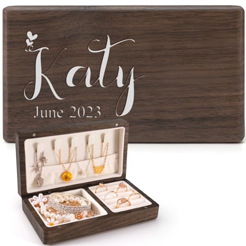 Zhamate Personalized Jewelry Box for Women, Custom Wooden Jewelry Box with Date & Name Rustic Wood Jewelry Organizer Mother's Day Gift for Mother, - WoodArtSupply