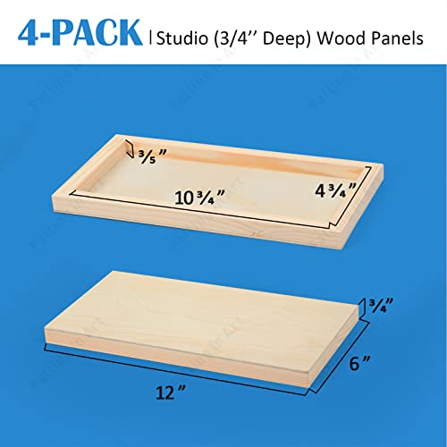 Falling in Art Unfinished Birch Wood Panels Kit for Painting, Wooden Canvas 4 Pack of 6x12’’ Studio 3/4’’ Deep, Cradle Boards for Pouring, Art,
