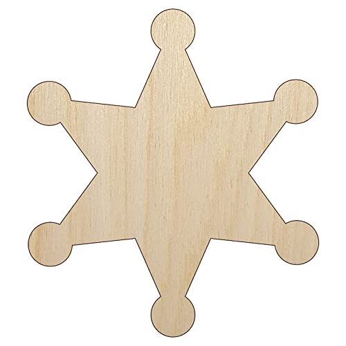 Sheriff Policeman Badge Unfinished Wood Shape Piece Cutout for DIY Craft Projects - 1/4 Inch Thick - 6.25 Inch Size Sniggle Sloth