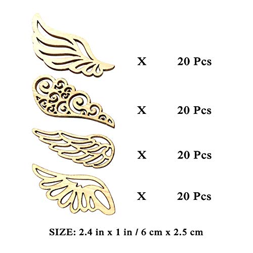 JANOU 80pcs Angel Wings Wood Slices Wooden Cutouts Unfinished Wood DIY Craft Embellishments Gift Ornaments Decoration, 2.4x1 in JANOU