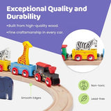 maxim enterprise, inc. Kids Circus Train with Steam Engine, 2 Cars, Caboose, 3 Wooden Animals, Natural Hardwood Railway Set with Easy Magnetic maxim enterprise, inc.