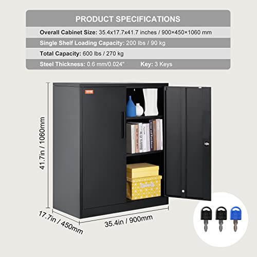 VEVOR Metal Storage Cabinet with 2 Magnetic Doors and 2 Adjustable Shelves, 200 lbs Capacity per Shelf, Locking Steel Storage Cabinet, 42'' Metal VEVOR