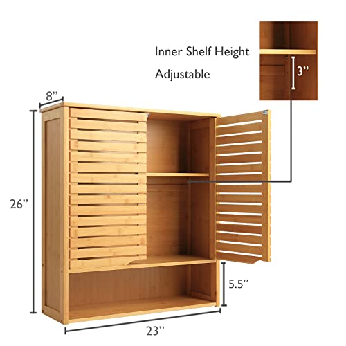 HYNAWIN Bamboo Wall Cabinet with Adjustable Shelf, Medicine Cabinet for Bathroom Living Room, Over-The-Toilet Floating Cabinet - WoodArtSupply