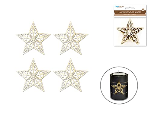 Miniature Laser Cut Wood Shapes - Stars - 4 Piece - WoodArtSupply