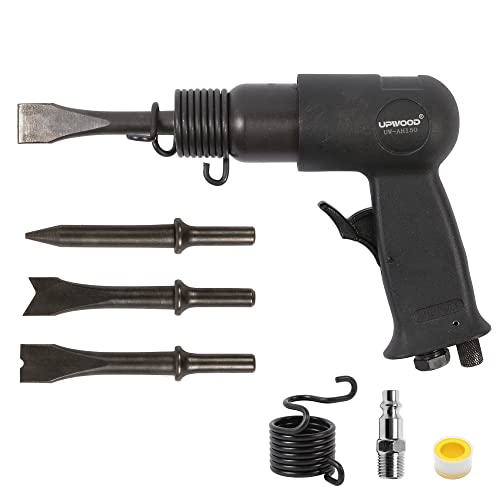 UW-AH150 Short Barrel Air Hammer Kit with Quick Change Retainer and 4 Chisels, 1-5/8 Inch Stroke, 4500 BPM, Light weight - WoodArtSupply