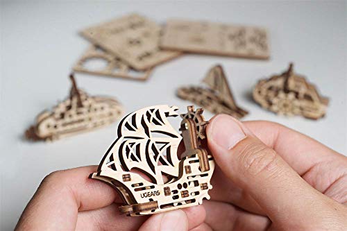 Mechanical UGEARS Wooden 3D Puzzle U-Fidgets-Ships. 4 Models Construction Set UGEARS