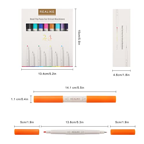 REALIKE Dual Tip Pens for Cricut Maker 3/Maker/Explore 3/Air 2/Air, Dual Tip Marker Pens Set of 24 Pack Fine Point Pen Writing Drawing Accessories REALIKE