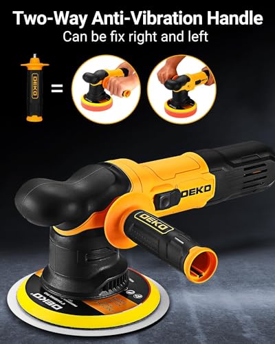 DEKOPRO Car Buffer Polisher, 6 Inch Dual Action Orbital Buffer Polisher, 6 Variable Speed 1800-5500OPM Random Polisher Kit with 4 Buffing Pads for DEKOPRO