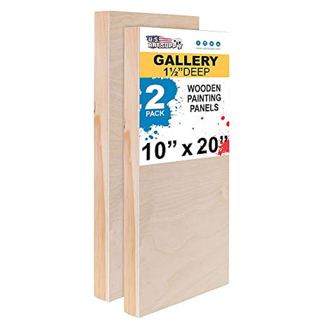 U.S. Art Supply 10" x 20" Birch Wood Paint Pouring Panel Boards, Gallery 1-1/2" Deep Cradle (Pack of 2) - Artist Depth Wooden Wall Canvases - U.S. Art Supply