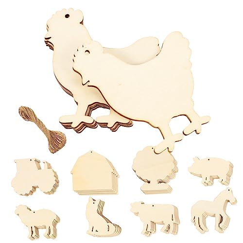 Anneome 45pcs Farm Animal Wood Piece Animal Wood Cutouts Wood Flowers Farm Animals Wooden Cutouts Craft Wood Rustic Wedding Decor Wood Toy Unfinished Anneome