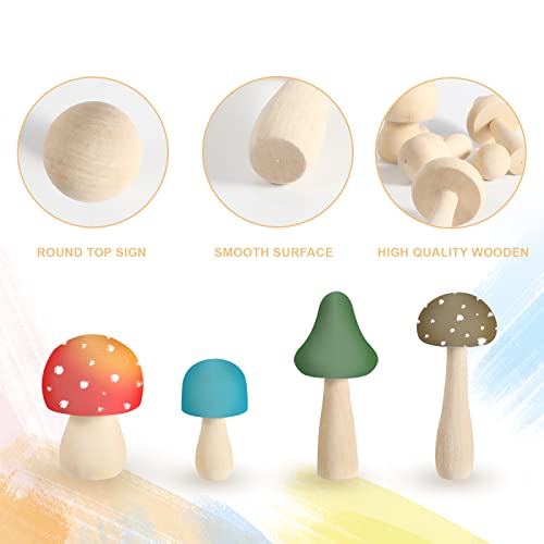 SAVITA 12pcs Unfinished Wooden Mushrooms, Cute Smooth Natural Wooden Mushrooms to Paint for DIY Crafts Decorations Making (6 Models) SAVITA