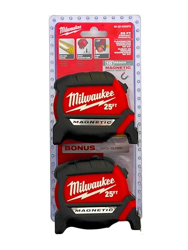 Milwaukee 25 ft. x 1-1/16 in. Compact Magnetic Tape Measure with 15 ft. Reach (2-Pack) - WoodArtSupply