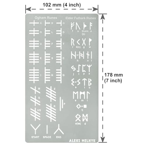 Aleks Melnyk No.421 Metal Stencil, Elder Futhark and Ogham Runes, Ancient Alphabet, Sigil Magic Alphabet Stencil 1 PC, Letter Template for Wood Aleks Melnyk