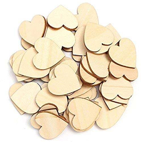 Vosarea 50pcs Wooden Hearts Slices Blank Unfinished Wooden Discs Cutout Pieces Embellishments for Scrapbooking Wedding Table Scatter DIY Arts Craft VOSAREA