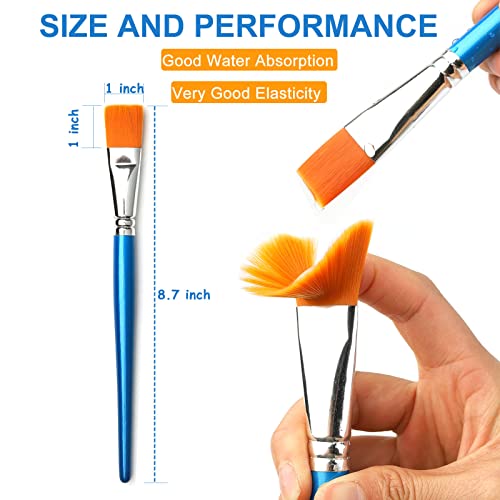 GACDR 1 inch Flat Paint Brushes for Acrylic Painting,12 Pieces Large Synthetic Paint Brushes Bulk with Wooden Handle for Acrylic, Watercolor, Oil, GACDR