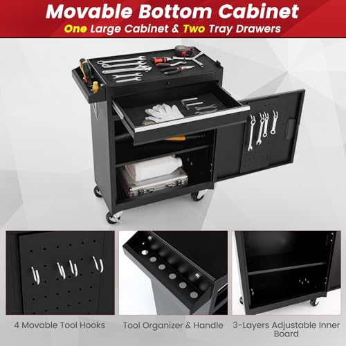 ERGOMASTER Rolling Tool Chest - Heavy Duty Material & Lockable Top-Box & Storage Cabinet for Garage and Workshop - 5-Drawer Tool Box & Black ERGOMASTER