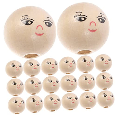 VILLCASE 50pcs Doll Wooden Beads Round Smile Beads Funny Wood Beads Jewelry Beads Circle Beads Decked Accessories Beads for Unfinished Wood Beads VILLCASE
