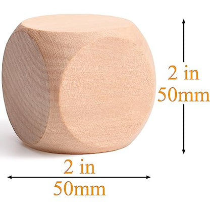 Blank Wooden Dice 2 inch 10PCS Unfinished Square Blocks 50mm Small Wood Cubes with Rounded Corners for DIY Craft Projects